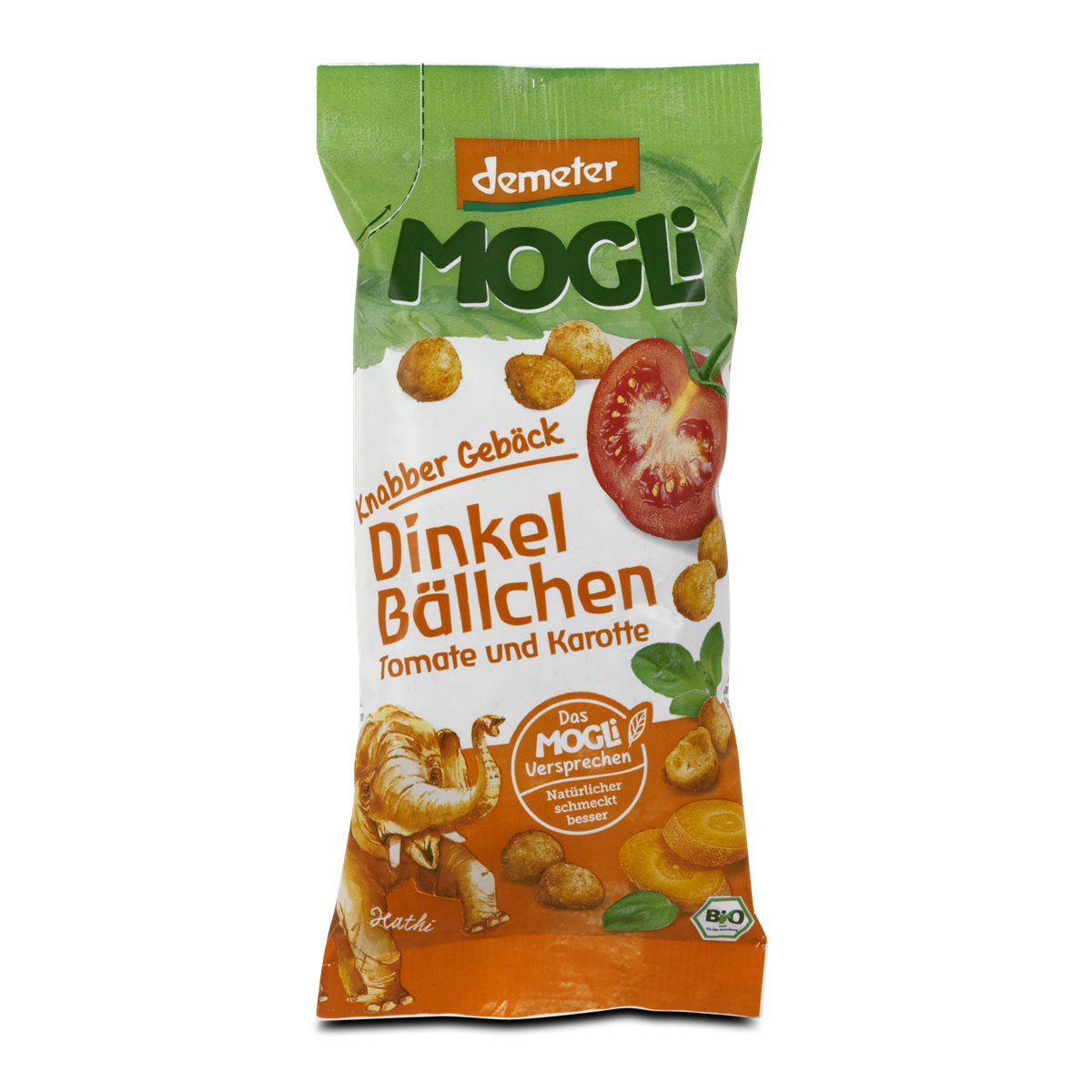 Mogli Bio Knabber Gebäck Dinkel Bällchen Tomate & Karotte aus dem Bio-Kids-Sortiment.
