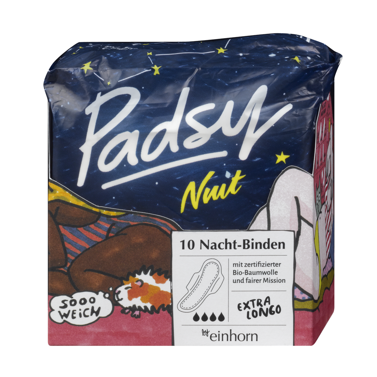 Padsy Binden: Bonjo wird untertags getragen, Nuit eignet sich durch die verlängerte Hinterseite für die Nacht.