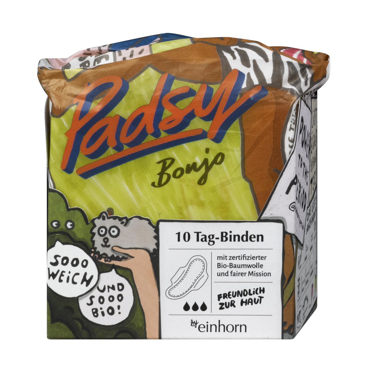 Padsy Binden: Bonjo wird untertags getragen, Nuit eignet sich durch die verlängerte Hinterseite für die Nacht.
