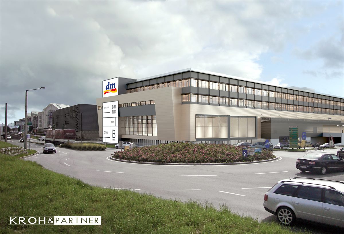 Rendering der zukünftigen dm Zentrale in SalzburgWals.