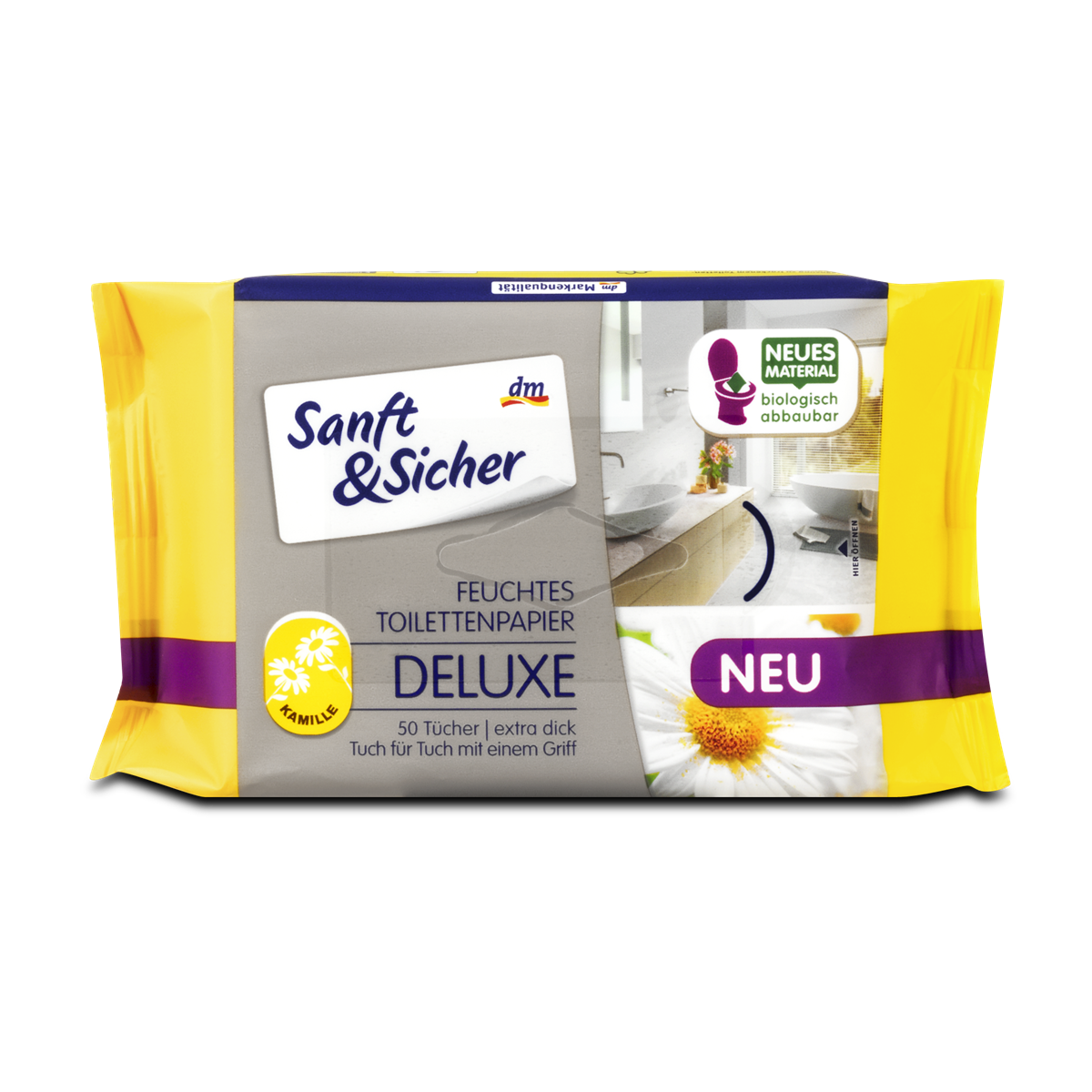 Sanft&Sicher Feuchtes Toilettenpapier Deluxe Kamille, 50 Stk. 1,25 €