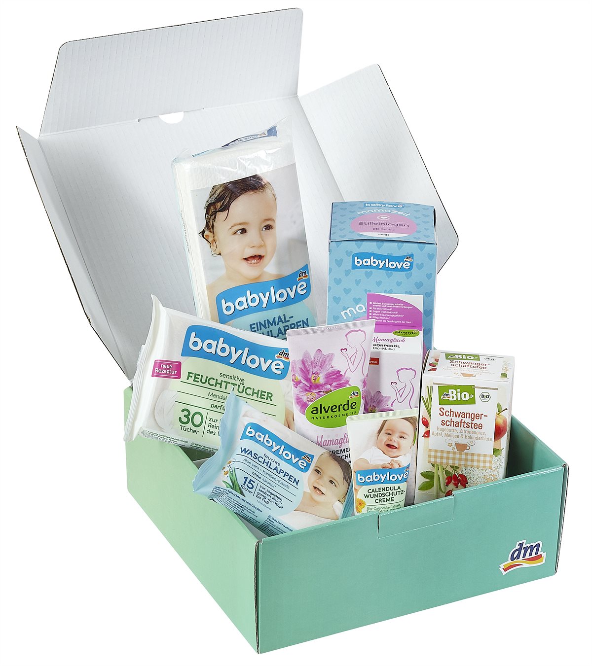 Interessierte Hebammen erhalten zwei Mal jährlich kostenlos ein Produktpaket aus dem umfangreichen dm Sortiment. 