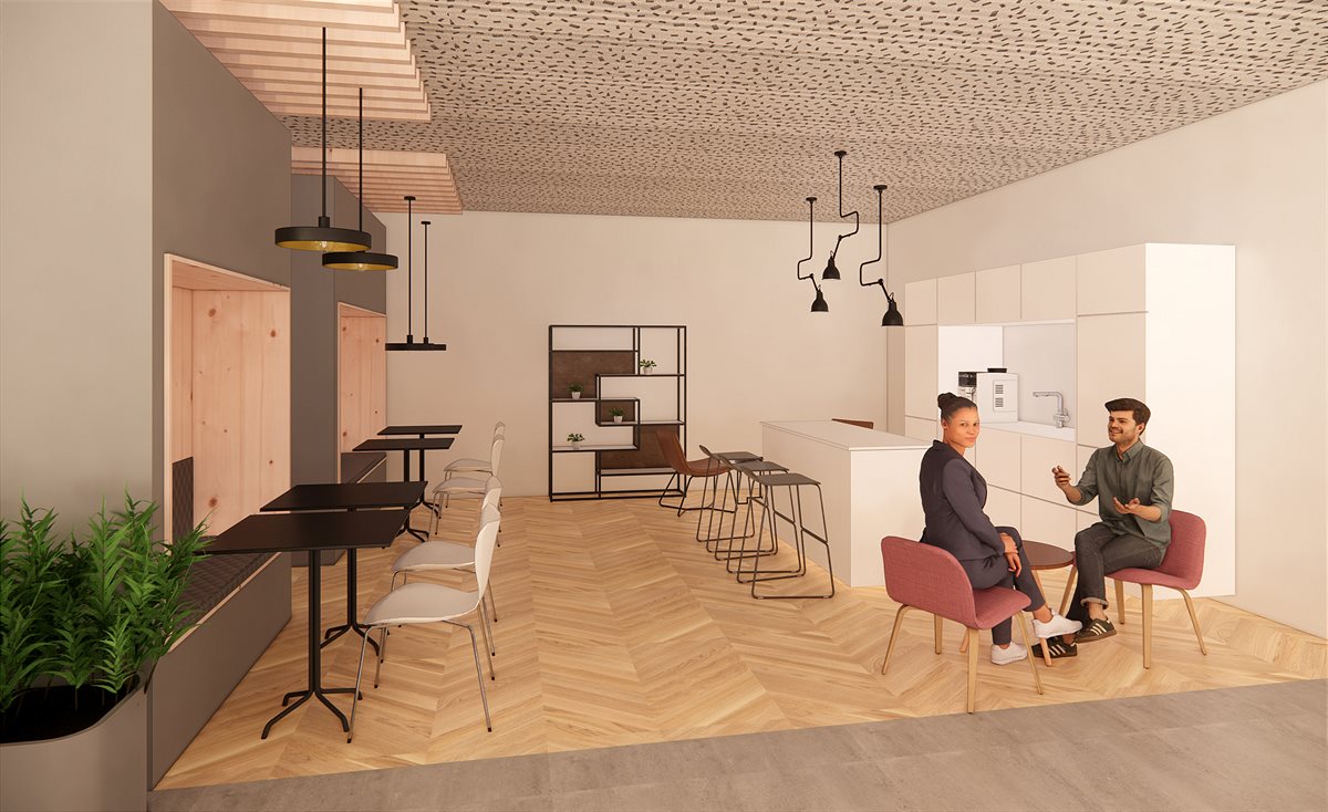 Visualisierung der neuen dm Zentrale (Cafe)