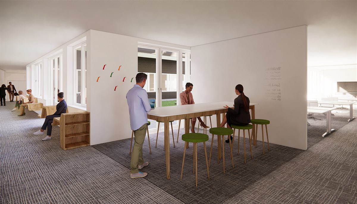 Visualisierung der neuen dm Zentrale (Besprechungszone)