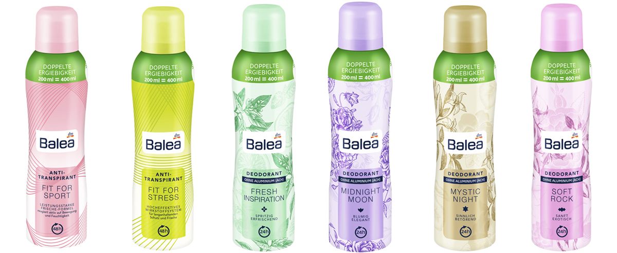 Die neuen Deos und Anti-Transpirants von Balea mit Kompakttechnologie überzeugen durch doppelte Ergiebigkeit.
